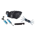 Sadelväskepack med kolsyrepump, extra patron, miniverktyg och däckavtagare pro