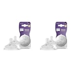 Philips Avent Lot de 2 tétines pour biberon à Réponse Naturelle 0% BPA, Débit 1 & Avent Lot de 2 tétines pour biberon à Réponse Naturelle 0% BPA, Débit 2 pour Bébé de 0 mois + (modèle SCY962/02)