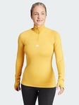 adidas Techfit COLD.RDY 1/4 Zip Long Sleeve Training Top - Yellow, Yellow, Size L, Women