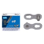 KMC Unisex's E8 EPT 8 Speed Chain, Dark Silver, 122 Links & 7/8 Speed EPT MissingLink, Silver, 7.3mm (2 Pairs)
