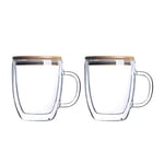 Double Wall Glasses Mugs Set of 2, Insulated Borosilicate Glass Cups for Tea, Coffee, Latte, Cappuccino, Espresso, 475ml/16oz