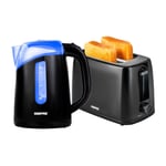 2 Slice Toaster & Illuminating Electric Kettle Combo Set 1.7L Cordless Jug Black