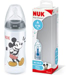 Nuk First Choice+ biberon, 6-18 mois, Contrôle de température, Tétine en silicone, Valve anti-coliques, Sans BPA, 300 ml, Disney Mickey Mouse