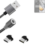 Magnetic charging cable for Realme 11 Pro with USB type C and Micro-USB connecto