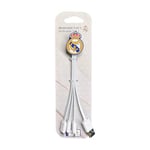 Real Madrid C.F. Câbles 3 en 1 pour charge multiple - Design du blason du Real Madrid - Entrée USB, ports USB C et Micro USB - Tous types de terminaux et appareils - Matériaux résistants