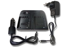 vhbw Chargeur double compatible avec Sony Cybershot DSC-WX350, DSC-WX500 caméra caméscope action-cam - Station + câble de voiture, témoin de charge