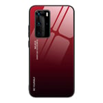 JZ [Color Gradation Glass Phone Case For Huawei P40 Pro / P40 Pro+ Plus [BE YourSelf] Soft TPU Edge + Tempered Glass Back Cover - Red&Black