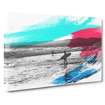 Surfing Surfboard Beach Seascape No.2 V2 Modern Canvas Wall Art Print Ready to Hang, Framed Picture for Living Room Bedroom Home Office Décor, 24x16 Inch (60x40 cm)