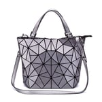 Luminous Women Geometry Bucket Bag Diamond Tote Quilted Shoulder Bags Laser Plain Folding Handbags Medium Silver