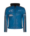 Infinity Leather Mens Racing Hooded Biker Jacket-Detroit - Blue Nappa Leather - Size 3XL