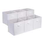 Amazon Basics Collapsible Fabric Storage Cube/Organiser with Handles, Pack of 6, Solid White, 33 x 33 x 33 cm