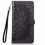 Nokia G20 Case, Nokia G10 Phone Case, Shockproof Soft PU Leather Embossed Mandala Wallet Card Slots Flip Cover with Magnetic Kickstand Silicone Bumper Protective Case for Nokia G20/G10, Black