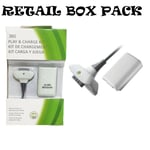 PLAY AND CHARGE KIT + RECHARGEABLE BATTERY FOR XBOX 360 NEW BOX WHITE UK SELLER