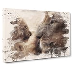Lion Cub and Mother Modern FC Canvas Wall Art Print Ready to Hang, Framed Picture for Living Room Bedroom Home Office Décor, 30x20 Inch (76x50 cm)