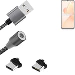 Magnetic charging cable for Realme C31 with USB type C and Micro-USB connector