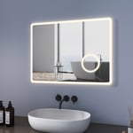 Miroir de salle de bain Illumination avec Anti-buée 80x60cm Dimmable lumineux Mural Miroir Led avec 3x Loupe Interrupteur Tactile - Meykoers