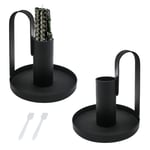 SwirlColor Candlestick Holders Black Iron Candle Holders with Handle Base for Home Hotel Christmas Wedding Valentine's Day 2pcs