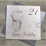 White Cotton Cards WBS21–S-Seau à Champagne Joyeux Anniversaire 21 Fils» Carte d'anniversaire Faite à la Main Blanc