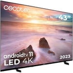 Cecotec TV LED 43" Smart TV A2 Series ALU20043S. 4K UHD, Android 11, Frameless, MEMC, Dolby Vision, Dolby Atmos, HDR10, 2 Haut-parleurs 10W, Modèle 2023