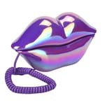 Landline Telephone, Home Cute Purple Lips Telephone Electroplate Desktop Corded Phone