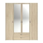 Parisot - Armoire varia - Décor chene - 4 portes battantes + 2 miroirs + 2 tiroirs - l 160 x h 185 x p 51 cm