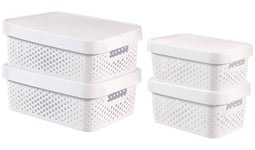 White CURVER Infinity Dots Set of 4 Plastic Storage Boxes & Lids 4.5L & 11L Toy