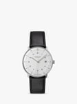 Junghans 27/4700.02 Unisex Max Bill Automatic Date Leather Strap Watch, Black/White