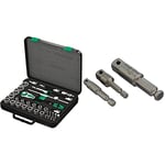 Wera 8100 SC 2 Zyklop Speed Ratchet, Sockets, Bits and Accessories Set, 1/2" Drive, 37PC, 05003645001 & 05073200001 870/4 Adaptor Set - Silver (7-Piece)