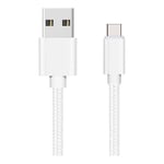 Cable USB-C pour Samsung A21S / A31 / A41 / A51 / A71/ A20E / A40 / A50 / A70 / A80 - Cable chargeur USB-C Nylon Tressé Argent Blanc 1 Mètre Phonillico®
