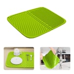 AINIMI Silicone Drain Pad, Multi-Purpose Drying Mats, Counter top Mat, Dish Draining Mat, Non Slip Flexible Durable Heat Resistant Drain Mat (Set of 2),Large Silicone Trivet/Green-Two Pieces (Green)