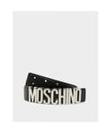 Moschino Mens Accessories Logo Buckle Belt in Silver Leather - Size 52 (Waist)