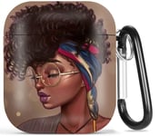 Black Girl Airpods Case - OTOPO African England Protective Hard Case Cover Skin Portable & Shockproof Women Girls with Keychain for Apple Airpods 2/1 Charging Case