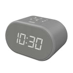 i-box Alarm Clocks Bedside, Radio Alarm Clock, Mains Powered or Battery, FM Radio, USB Charging Port, 5 Step Dimmable Display, Non Ticking, LED Display (Grey)