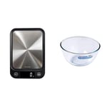 Salter 1068 SSBKDR Digital Kitchen Scale - Ultra Slim Baking & Cooking Food Scale & Pyrex Glass Bowl 3.0L, pack of 1