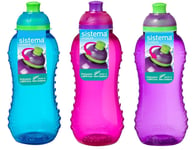 3x Sistema Twist 'n' Sip Squeeze Sports Water Bottles Leakproof BPA-Free 460ml