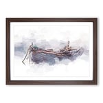 Big Box Art Stranded Boat in The Mist in Abstract Framed Wall Art Picture Print Ready to Hang, Walnut A2 (62 x 45 cm)