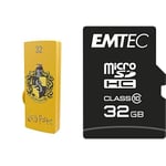 Pack Support de Stockage Rapide et Performant : Clé USB - 2.0 - Série Licence - Harry Potter Hufflepuff - 32 Go + Carte microSD - Classe 10 - Collection Classic - 32 GB