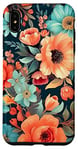 iPhone XS Max Orange, Coral, Navy Blue, Mint Green Floral Vintage Look Case