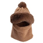 Vinter mössa Halsduk Set utomhus kvinnor håller värmen Cashmere Ski Vindtät mössa Tjock plysch fluffiga mössor Hela halsen varm brun