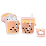 DUANJIN Case for Airpod 2/1 Fashion Cute Soft Silicone Fun Cartoon Cover Kawaii Cool for AirPods 2&1 Shell Unique Design for Air Pods 2/1 Cases Funny Character for Girls Boys Kids Milk tea