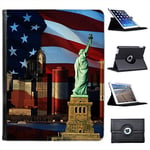 Fancy A Snuggle Statue Of Liberty With USA Stars & Stripes Flag For Apple iPad 2, 3 & 4 Faux Leather Folio Presenter Case Cover Bag with Stand Capability