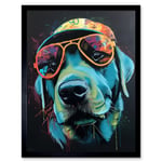 Labrador Retriever with Sunglasses and Hat Art Print Framed Poster Wall Decor 12x16 inch