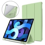 VAGHVEO Case for iPad Air 5th/4th Generation 10.9 Cover with Pencil Holder, iPad Air 5 2022 / Air 4 2020 PU Leather Cases [Auto Wake/Sleep], Flexible Protective Soft TPU Back Cover Shell, Light Green