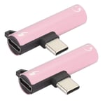 Type C to USB C & 3.5mm Audio Adapter, 2Pcs USB-C Aux Jack Earbuds Conveter & Charging Female C Port, Right Angle USB C Splitter for Phone and Tablet(pink)