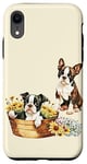 iPhone XR Boston Terrier Puppies in Floral Wicker Basket Case