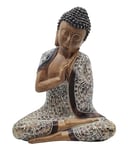 Dehner Statue de Jardin Bouddha - Résistante au Gel - Aspect Bois - Environ 40 x 32 x 18 cm - en polyrésine - Marron/Gris
