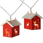 WeRChristmas Reindeer Wooden House Light String with 10-LED - Red