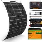 Kit complet de panneau flexible solaire 130W 18V avec batterie lithium LiFePO4 50Ah 12V pour bateau, maison, caravane, marine - Eco-worthy
