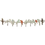 Kare Design Coat Rack Bird Party, multicoloured, steel powder-coated, 8 hooks with bird figures design, wall coat hanger for robe and clothes, for hallway, entrance, 19x102x6cm (H/W/D)