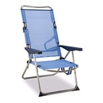 Solenny Chaise de Plage Lit Pliable 4 Positions Bleu avec Accoudoirs 91x63x105 cm